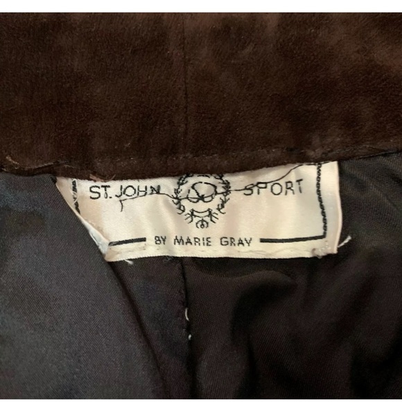 ST JOHN Marie Gray Brown Suede Wide Leg Pants - Picture 5 of 5